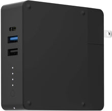 Load image into Gallery viewer, powerstation hub - Portable Battery hub with Foldable AC Power prongs - Compatible with Qi-Enabled Devices, Smartphones, Tablets, and Other USB Devices - Black