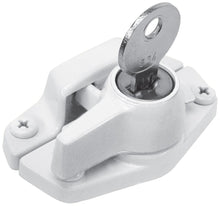 Load image into Gallery viewer, Defender Security U 9928 Keyed Sash Lock – Child-Proof Security Lock Only Unlocks With Key – For Aluminum, Vinyl or Wood Double-Hung Windows – 2” Hole Centers – Heavy-Duty Zinc Diecast Construction, White
