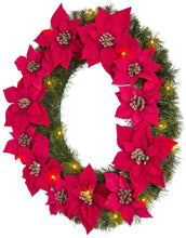 Load image into Gallery viewer, Home Accents Holiday 30 in. Berry Bliss Battery Operated Pre-Lit LED Artificial Christmas Wreath with Poinsettia