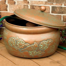 Load image into Gallery viewer, CobraCo Bird Motif Copper Finish Hose Holder with Lid HHEBR