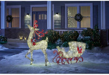 Load image into Gallery viewer, Home Accents Holiday 60 in. + 44 in. Thin Gold PVC Reindeer with Sleigh