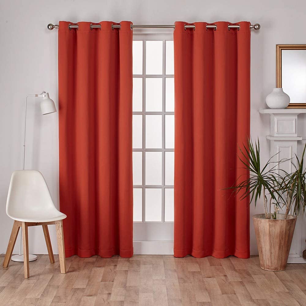 Exclusive Home Curtains Sateen Twill Woven Blackout Grommet Top Curtain Panel Pair, 52x96, Mecca Orange, 2 Count