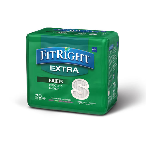 FitRight Extra Adult Briefs with Tabs, Moderate Absorbency, Pack of 20, Available in Sizes S - XL