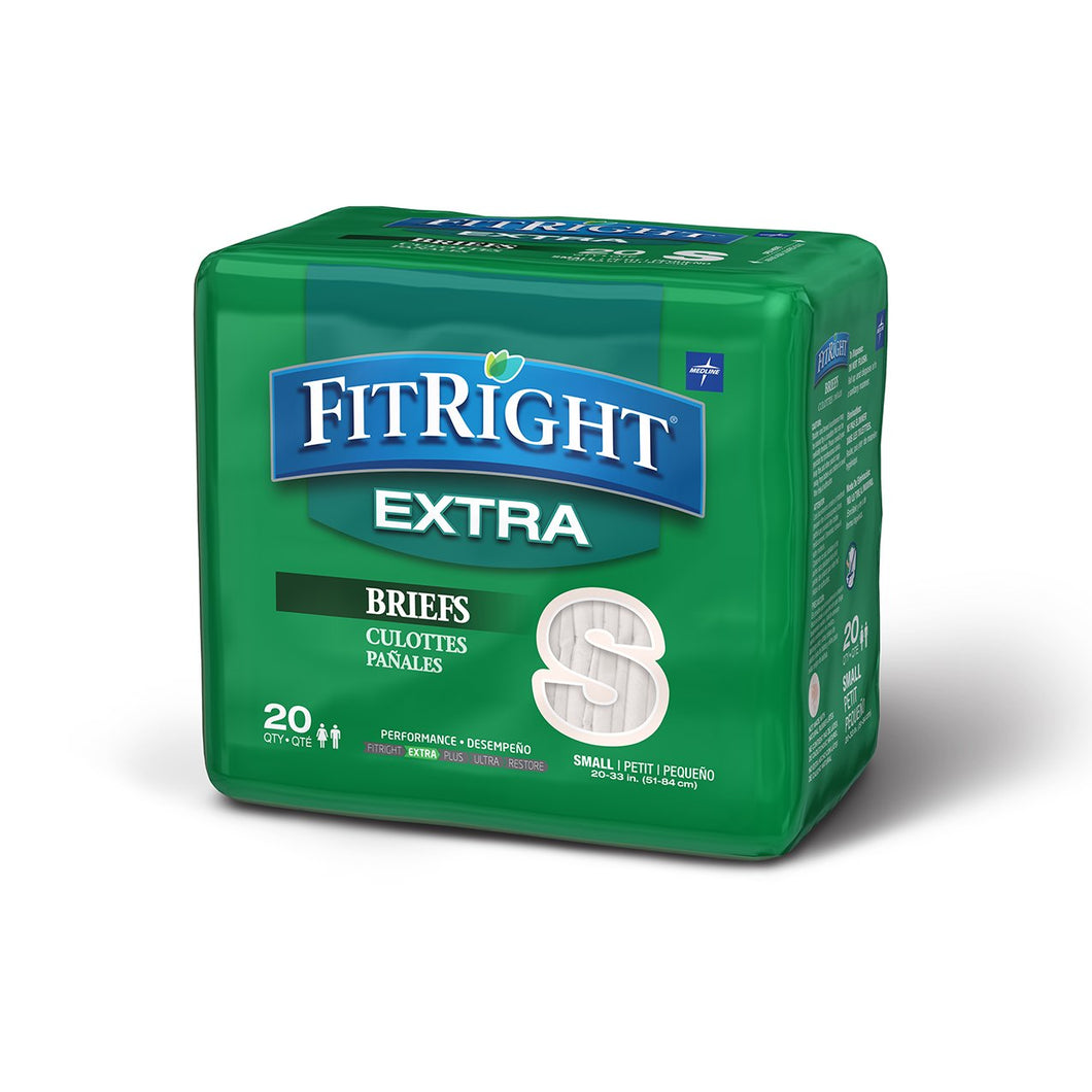 FitRight Extra Adult Briefs with Tabs, Moderate Absorbency, Pack of 20, Available in Sizes S - XL