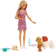Load image into Gallery viewer, Barbie Doggy Daycare Doll, Blonde, and Pets Playset with 4 Dogs, Including One Puppy that Poops and One that Pees, Plus Color-Change Paper and More, Gift for 3 to 7 Year Olds