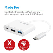 Load image into Gallery viewer, Macally USB-C to HDMI Adapter, 3 Port USB 3.0 Convertor, and 1 Type C Pass-Through Power Delivery Charging Port for MacBook Pro 2017 / 2016, Macbook 12-inch, Chromebook, XPS, etc (UCHDMI4K)