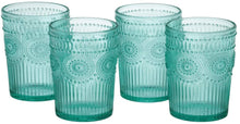 Load image into Gallery viewer, The Pioneer Woman Adeline 16-Ounce Emboss Glass Tumblers, Set of 4 (Turquoise)