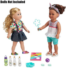 Load image into Gallery viewer, My Life As Doll Size Outdoor Game Play Set 13 Piece Backyard Fun Party Games for 18" Dolls ~ Real Bubbles, Unicorn Bowling Pins, Bean Bag Toss and More