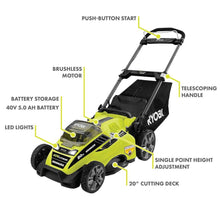 Load image into Gallery viewer, Ryobi 20 in. 40-Volt Brushless Lithium-Ion Cordless Battery Walk Behind Push Lawn Mower 5.0 Ah Battery and Charger Included