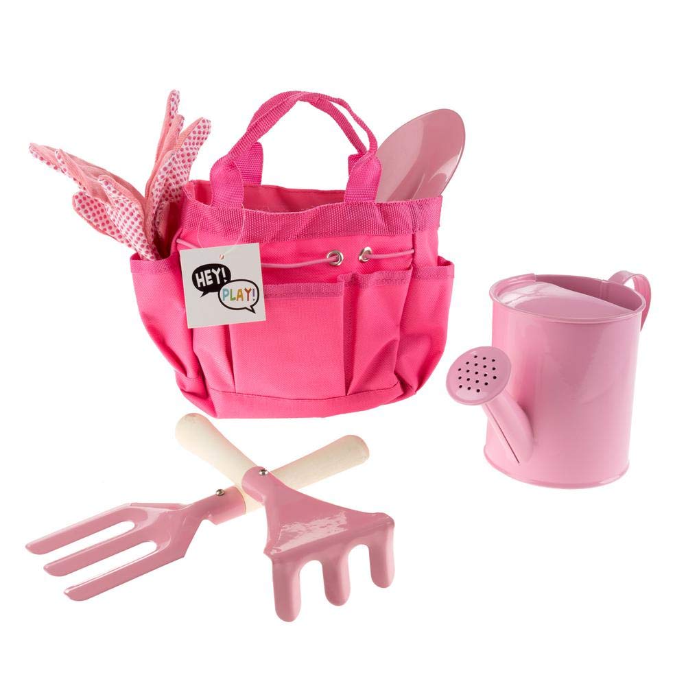 Hey! Play!! Kids Pink Gardening Tool Set with Canvas Bag