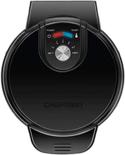 Load image into Gallery viewer, Chefman Anti-Overflow Belgian Waffle Maker w/Shade Selector, Temperature Control Mess Free Moat, Round Iron w/Nonstick Plates &amp; Cool Touch Handle, Measuring Cup Included