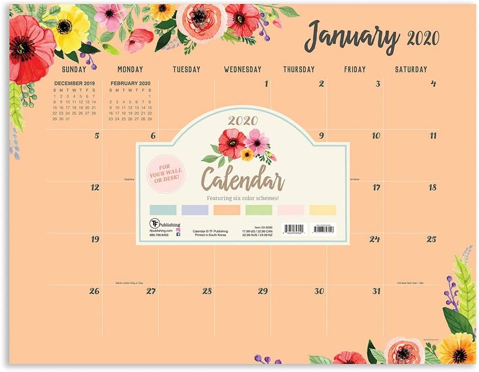 2020 Classic Floral Desk Pad Calendar