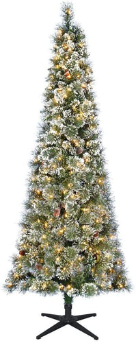 Home Accents Holiday 7 ft Sparkling Amelia Pine Slim LED Pre-Lit Artificial Christmas Tree with 300 Warm White Lights