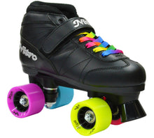 Load image into Gallery viewer, New! Epic Super Nitro Rainbow Indoor / Outdoor Quad Roller Speed Skate 4 Pc. Bundle w/ Bag &amp; Jam Plugs (Youth 1)