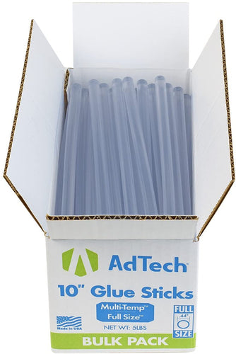 AdTech 10 inch Hot Sticks Full-Size Multi-Temp 5-lb BOX All-Purpose Glue Sticks-7/16 X10 5lb, 5 POUND, Clear