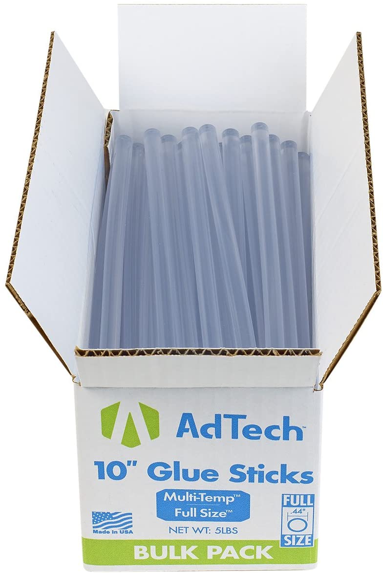 AdTech 10 inch Hot Sticks Full-Size Multi-Temp 5-lb BOX All-Purpose Glue Sticks-7/16 X10 5lb, 5 POUND, Clear