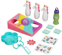Load image into Gallery viewer, My Life As Doll Size Outdoor Game Play Set 13 Piece Backyard Fun Party Games for 18" Dolls ~ Real Bubbles, Unicorn Bowling Pins, Bean Bag Toss and More