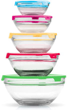 Load image into Gallery viewer, Imperial Home MW1640 Glass Mixing Bowls Glass Food Storage Containers With Multi Color Lids Total 10 pcs Set