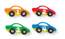 Load image into Gallery viewer, Melissa &amp; Doug Round the Speedway Race Track Rug With 4 Race Cars (39 x 36 inches)