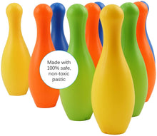 Load image into Gallery viewer, Vokodo Toy Bowling Set For Toddlers 12 Pieces Includes 10 Pins 2 Balls And Carrying Case Safe Educational Early Learning Colorful Active Play Sport Game Perfect Gift For Preschool Children Boys Girls