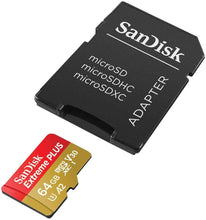 Load image into Gallery viewer, SanDisk Extreme Plus microSDXC UHS-I Card with Adapter, 64GB, SDSQXBZ-064G-ANCMA