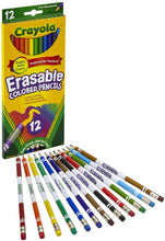 Load image into Gallery viewer, Crayola Erasable Colored Pencils, 12 Non-Toxic, Pre-Sharpened, Kids 4 &amp; Up, Assorted Colors