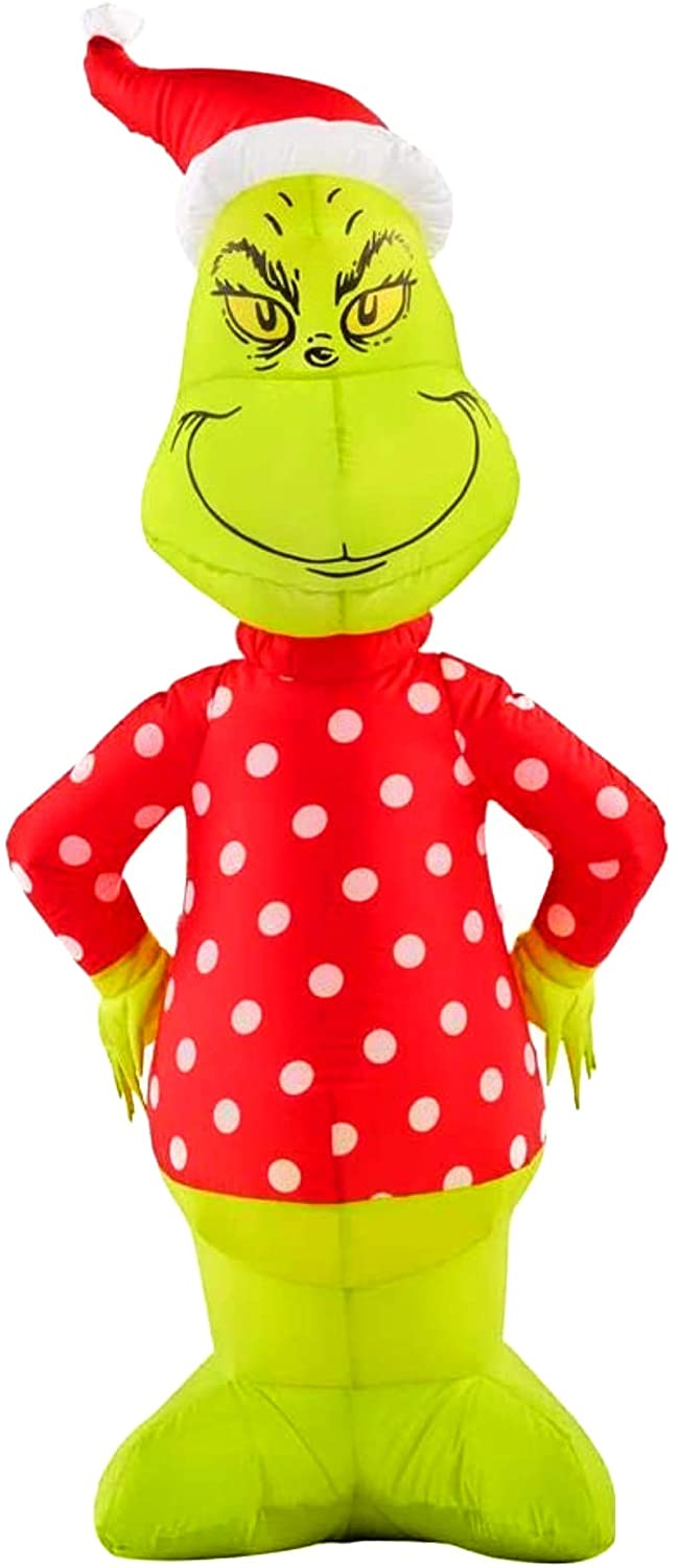Gemmy 4' Christmas Airblown Inflatable Dr. Seuss Grinch Wearing Ulgy Sweater and Santa Hat Indoor/Outdoor Holiday Decoration