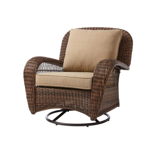 Hampton Bay Beacon Park Wicker Outdoor Swivel Lounge Chair with Toffee Cushions