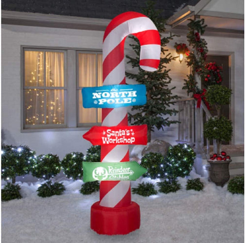 Gemmy Inflatable Christmas Decoration - Airblown Candy Cane Sign Pole, 8ft.H