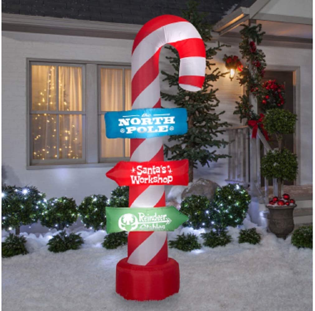Gemmy Inflatable Christmas Decoration - Airblown Candy Cane Sign Pole, 8ft.H
