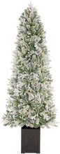 Load image into Gallery viewer, Home Accents Holiday 6.5 ft Starry Light Frasier Fir Potted Flocked LED Pre-Lit Artificial Christmas Tree with 150 Warm White Lights