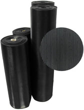 Load image into Gallery viewer, Rubber-Cal"Fine Rib" Ribbed Rubber Matting - 1/8" Thick x 48" Wide Rolls of Rubber - Black - Offered in 5 Lengths