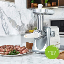 Load image into Gallery viewer, Panasonic Meat Grinder, Electric Heavy Duty with Sausage Stuffer and Kubbe Maker Attachments, Precision Japanese Technology, Multifunctional Tabletop, 1, White
