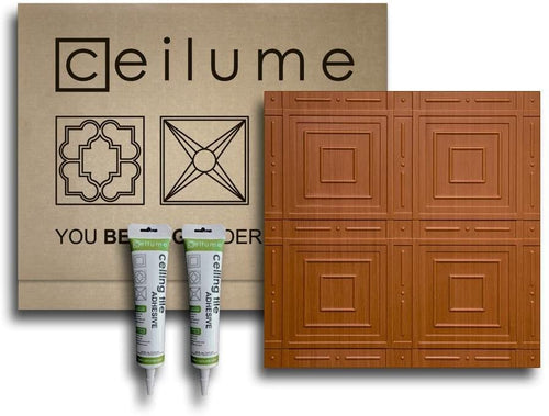 Ceilume 6 pc Nantucket 2x2 Glue Up Ceiling Tile Kit - Overlapping Edge - Direct Mount - Kit Includes Tiles and Adhesive to Cover 21 sq ft.