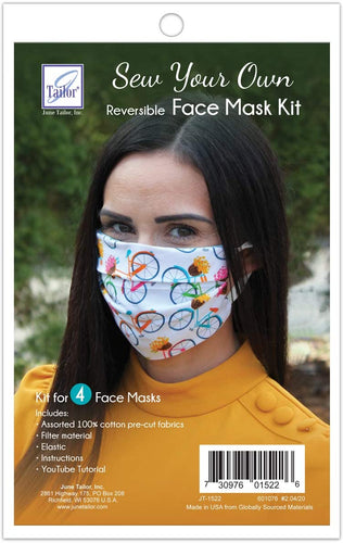 JUNMN Reversible Kit for Sewing Four face Masks in Adult/Youth/Child Sizes. Assorted 100% Cotton pre-Cut Fabrics, Filter Material, Elastic and Instructions Included 4 Count