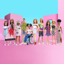 Load image into Gallery viewer, Barbie Fashionistas Doll with Long Brunette Hair Wearing Color-Blocked Plaid Dress and Accessories, for 3 to 8 Year Olds
