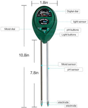 Load image into Gallery viewer, Hydro Crunch 3-in-1 Soil pH Light Moisture Meter Plant Soil Acidity Tester for Gardening Farm Lawn Indoor Outdoor Planting with Easy Reading