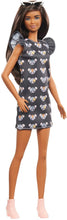 Load image into Gallery viewer, Barbie Fashionistas Doll with Long Brunette Hair Wearing Mouse-Print Dress, Pink Booties &amp; Sunglasses, Toy for Kids 3 to 8 Years Old