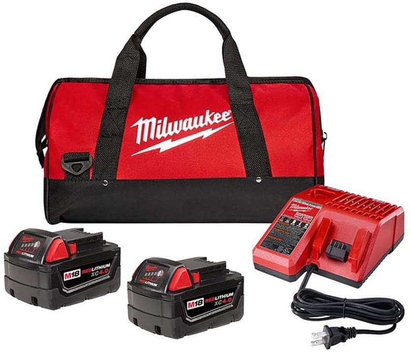 48-59-1840PG M18 18-Volt Lithium-Ion XC Starter Kit with Two 4.0 Ah Batteries, Charger and Contractor Bag