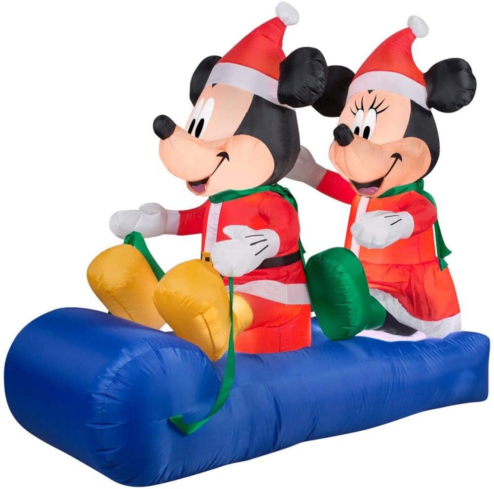 5 ft. Airblown Lighted Mickey and Minnie's Sled Scene Holiday Christmas decoration