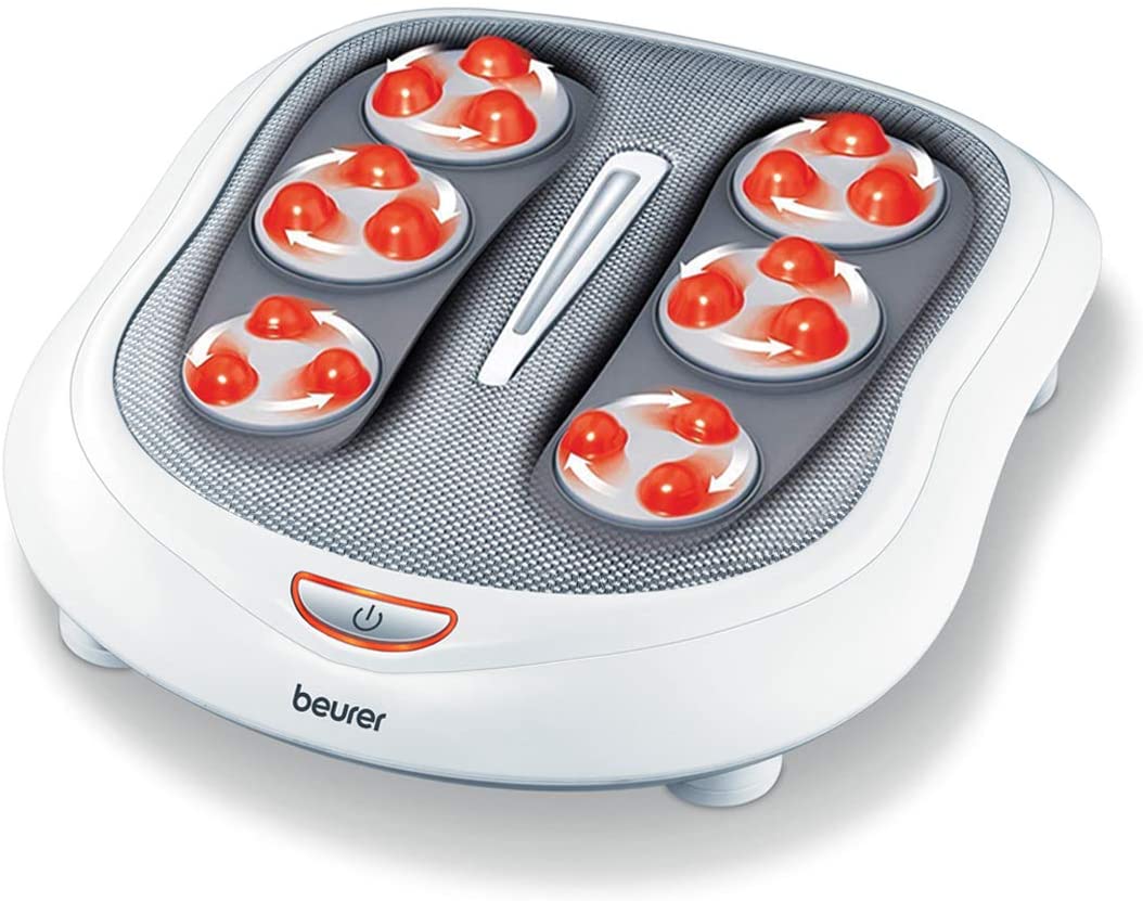 Beurer FM60 Shiatsu Foot Massager | For tired feet and legs | Reflexology to improve blood circulation | Heat function for warm feet | 18 Shiatsu massage heads and 2 massage levels | Height adjustable