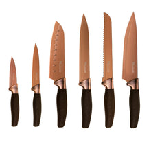 Load image into Gallery viewer, New England Cutlery NE8807 7 Piece Titanium-Coated Knife Set with Invisible Wood Block, Bronze