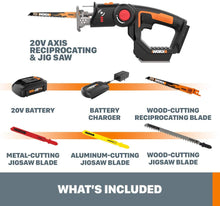 Load image into Gallery viewer, WORX WX550L Axis Convertible Jigsaw To Reciprocating Saw with Orbital Mode, Variable Speed, &amp; Tool-Free Blade Change System –
