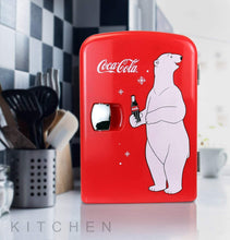 Load image into Gallery viewer, Coca-Cola KWC4 KWC-4 4 Liter/6 Can Portable Fridge/Mini Cooler for Food, Beverages, Home, Office, Dorm, Car, Boat-AC/DC Plugs Included, 4.2 Quarts, Red/White