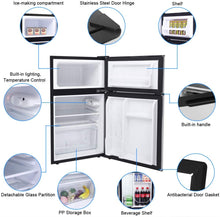 Load image into Gallery viewer, Compact Refrigerator, 3.2 cu ft. Unit 2-Door Mini Freezer Cooler Fridge with Reversible Door, Removable Glass Shelves, Mechanical Control, Recessed Handle for Dorm, Office, Apartment