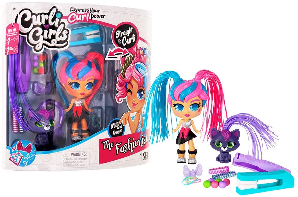 Basic Fun CurliGirls Adeli, The Jetsetter & Fiji, her Dog - Deluxe Hairstyling Doll with MagiCurl Hair - Style Again and Again - Ages 3+