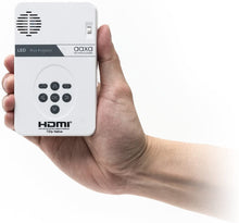 Load image into Gallery viewer, AAXA Technologies KP-101-01 AAXA LED Pico Micro Video Projector - Pocket Size Portable Mobile Mini Projector with mini-HDMI, built-in Media Player &amp; Speakers, 3.5mm Aux Out, Micro SD/USB readers and 80 Min Lithium-Ion Battery