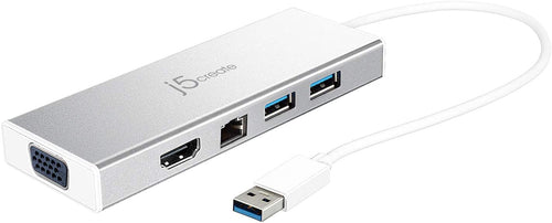 j5create USB 3.0 Hub with HDMI, VGA, RJ45 Gigabit Ethernet, 2 USB 3.1 Type-A Ports - High Speed Data Transfer Adapter for Mac, Windows, Desktop PC - Supports Up to 2K Resolution