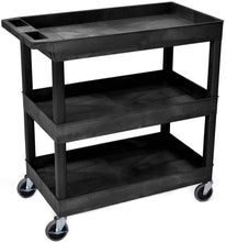 Load image into Gallery viewer, Luxor Mobile 32" x 18" Home Office Multipurpose Heavy Duty Service Utiltiy 3 Shelf Tub Storage Cart - Black