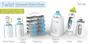 Kiinde Twist Universal Direct-Pump Feeding System and Warmer Gift Set for Breastmilk Collection, Freezing, Heating and Feeding, Free Foodi Starter Kit Included, New Mom Gift